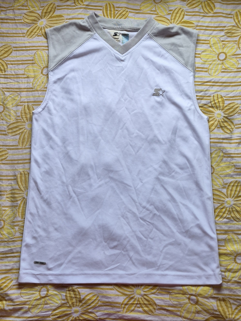 White Sleeveless Athletic Tank with Light Gray Accents